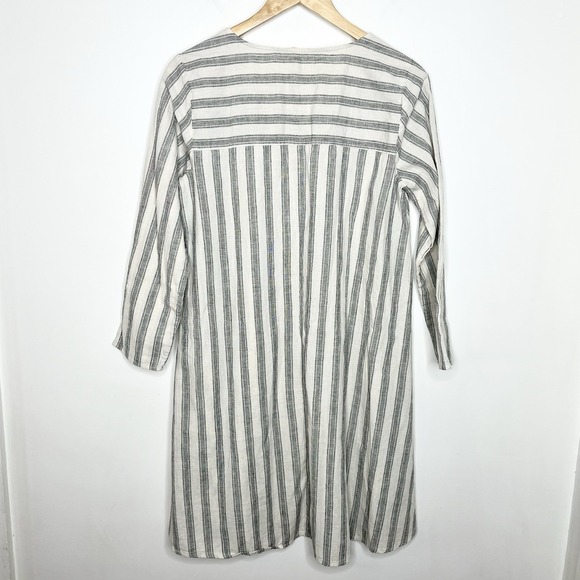 Eileen Fisher Striped Cotton Linen Tunic Dress Ivory Black Womens XS Coastal - Picture 6 of 6